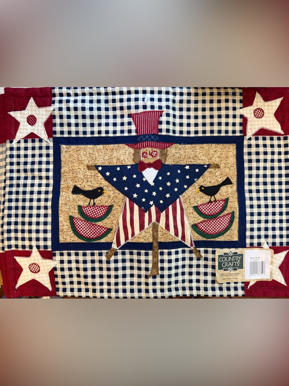 Set of 4 Country Crafts Patriotic Applique Table Place Mat with Stars and Stripe